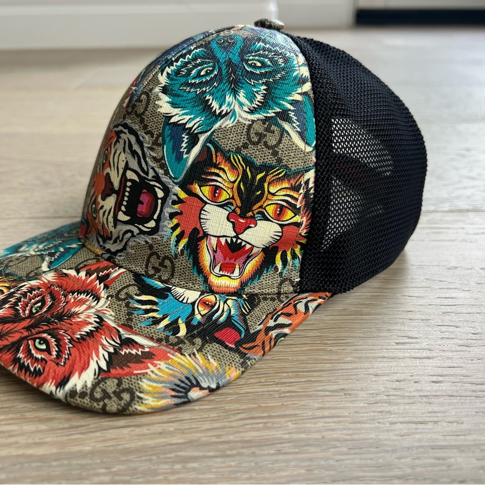 Gucci Boys Kids GG Logo Monogram Tiger Animal Print Cap Hat 54 / M